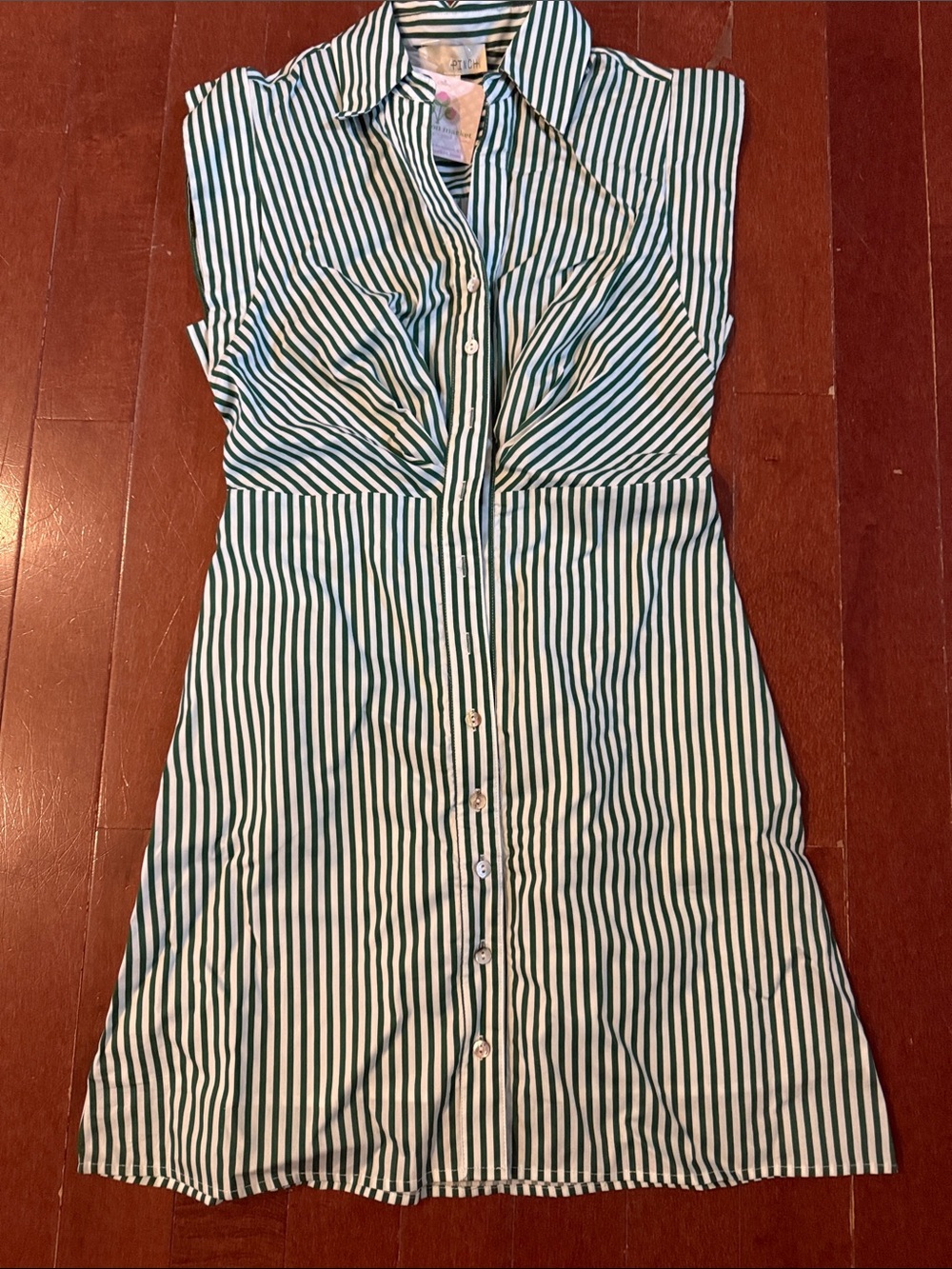PINCH Striped Button-Front Green and White Shirt Dress
